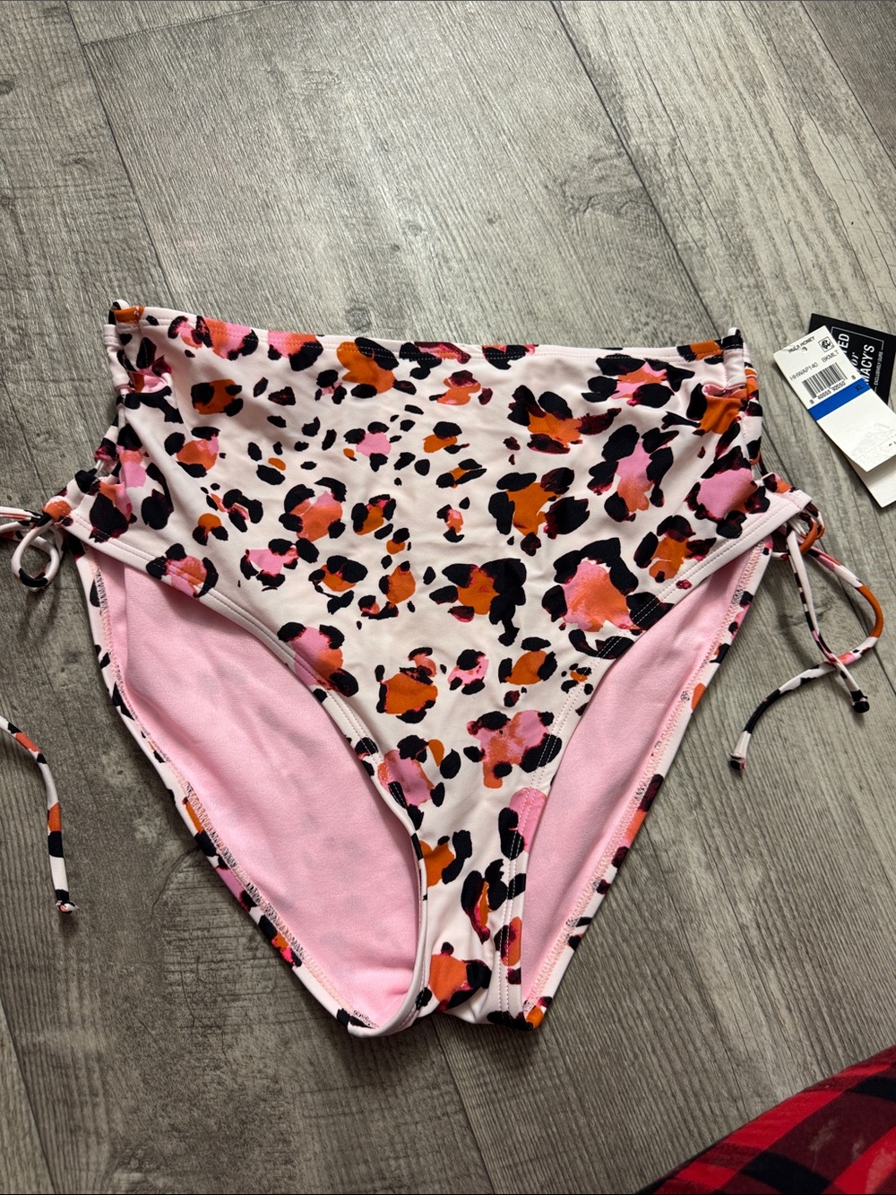 High-Waist Leopard Print Bikini Bottoms - Pink & Orange